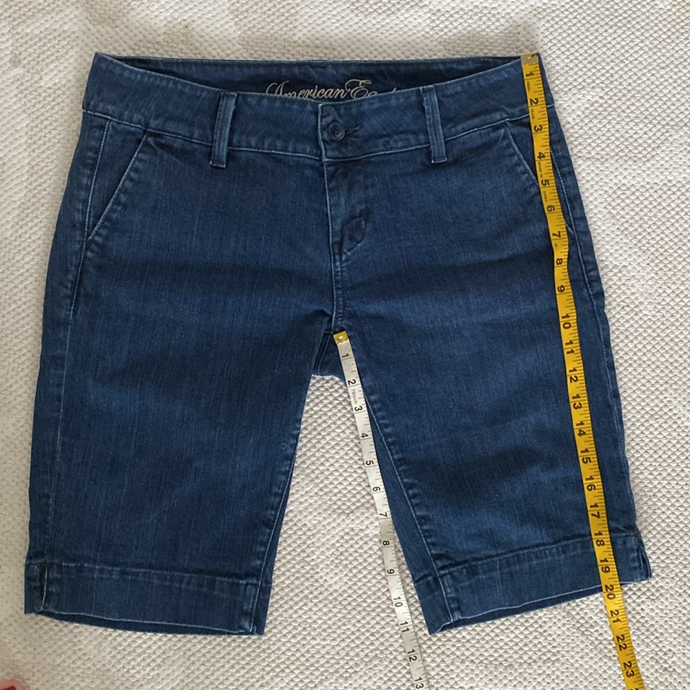 American Eagle Outfitters Women's Dark Blue Denim Bermuda Shorts - Picture 9 of 16